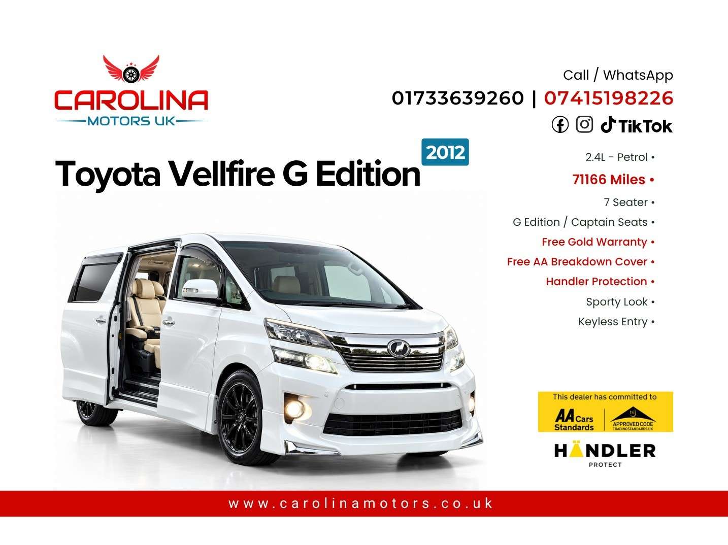A 2012 TOYOTA VELLFIRE 2.4L PETROL - G EDITION- CAPTAIN SEATS-UPGRADED CAR-ULEZ/CAZ PASS-FREE 40MONTHS GOLD WARRANTY & 12MONTHS AA BREAKDOWN COVER A 2012 TOYOTA VELLFIRE 2.4L PETROL - G EDITION- CAPTAIN SEATS-UPGRADED CAR-ULEZ/CAZ PASS-FREE 40MONTHS GOLD WARRANTY & 12MONTHS AA BREAKDOWN COVER