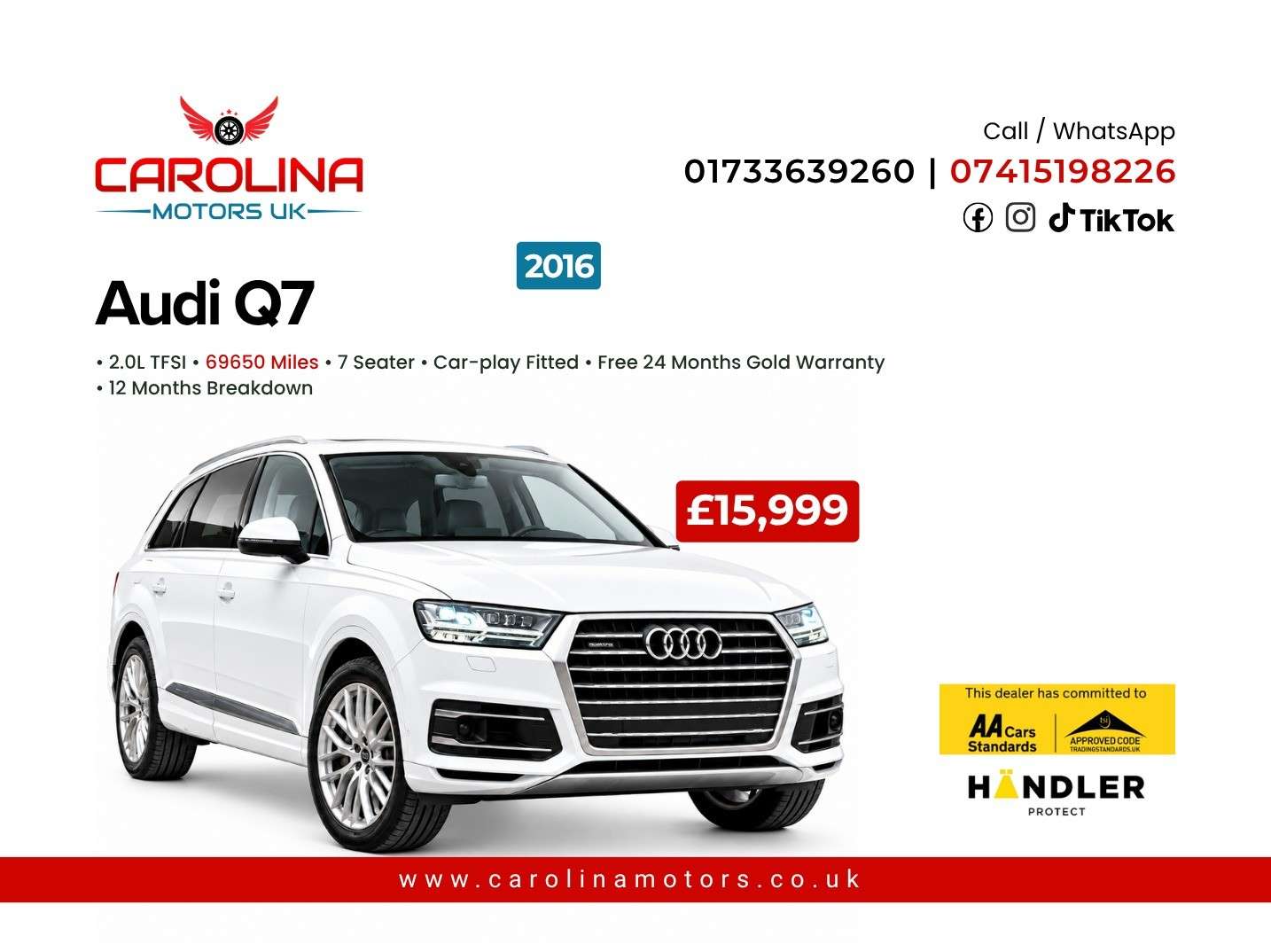 A 2016 AUDI Q7 2.0L TFSI-7 SEATER-CARPLAY FITTED-ULEZ/CAZ PASS-FREE 28MONTHS GOLD WARRANTY & 12MONTHS AA BREAKDOWN COVER A 2016 AUDI Q7 2.0L TFSI-7 SEATER-CARPLAY FITTED-ULEZ/CAZ PASS-FREE 28MONTHS GOLD WARRANTY & 12MONTHS AA BREAKDOWN COVER
