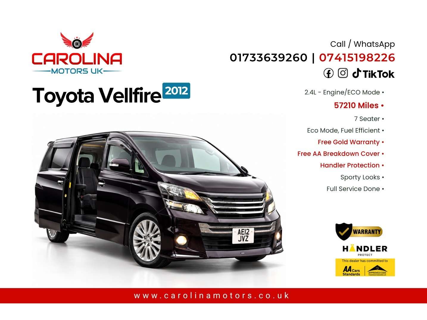 A 2012 TOYOTA VELLFIRE 2.4L PETROL- UPGRADED CAR -ULEZ/CAZ PASS-FREE 40MONTHS GOLD WARRANTY & 12 AA BREAKDOWN COVER A 2012 TOYOTA VELLFIRE 2.4L PETROL- UPGRADED CAR -ULEZ/CAZ PASS-FREE 40MONTHS GOLD WARRANTY & 12 AA BREAKDOWN COVER