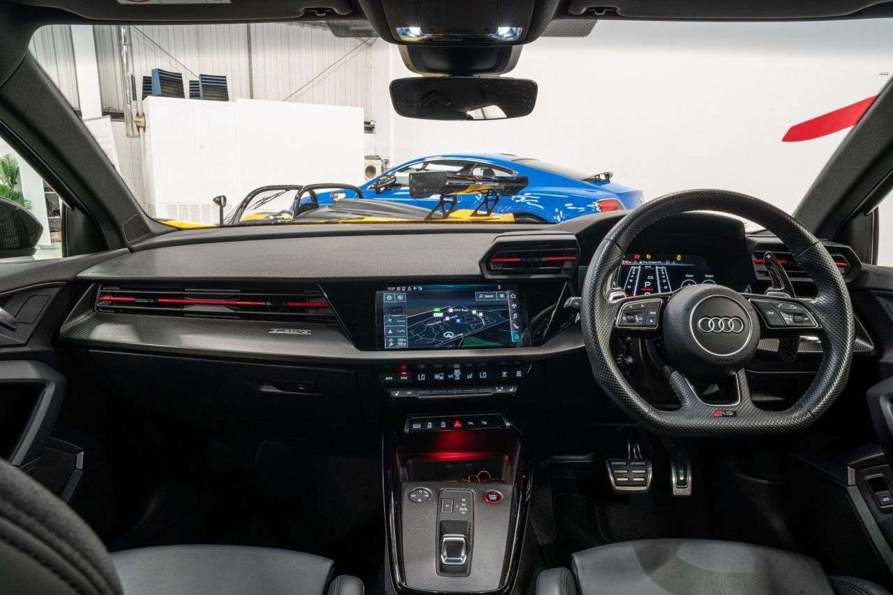 A 2023 AUDI RS3 2.5 TFSI Carbon Black Saloon 4dr Petrol S Tronic quattro Euro 6 (s/s) (400 A 2023 AUDI RS3 2.5 TFSI Carbon Black Saloon 4dr Petrol S Tronic quattro Euro 6 (s/s) (400