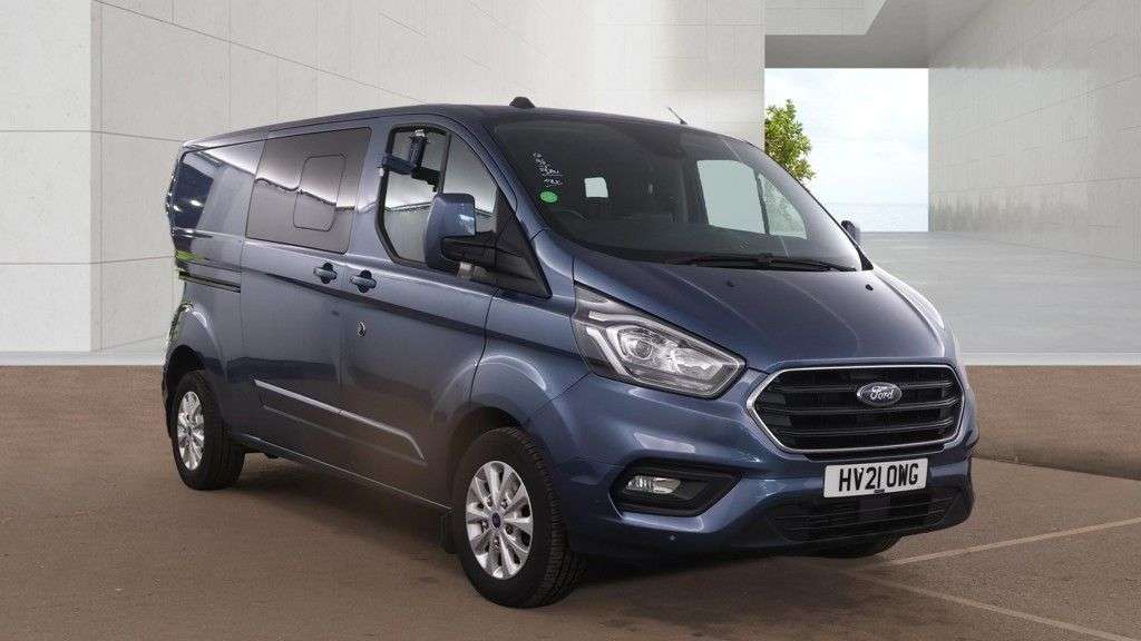 A 2021 FORD TRANSIT CUSTOM Blue 2.0 320 EcoBlue Limited Crew Van, 29,801 miles, 6 Seats, Euro 6, Air C A 2021 FORD TRANSIT CUSTOM Blue 2.0 320 EcoBlue Limited Crew Van, 29,801 miles, 6 Seats, Euro 6, Air C