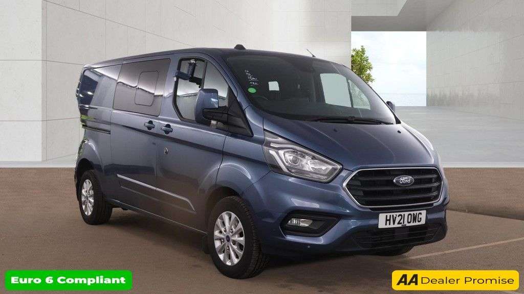 A 2021 FORD TRANSIT CUSTOM Blue 2.0 320 EcoBlue Limited Crew Van, 29,801 miles, 6 Seats, Euro 6, Air C A 2021 FORD TRANSIT CUSTOM Blue 2.0 320 EcoBlue Limited Crew Van, 29,801 miles, 6 Seats, Euro 6, Air C