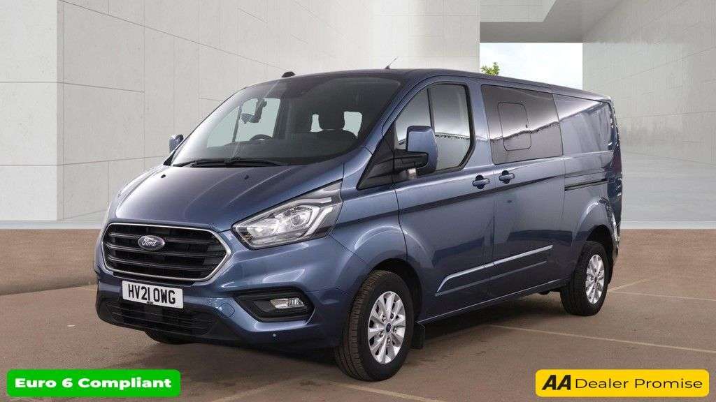 A 2021 FORD TRANSIT CUSTOM Blue 2.0 320 EcoBlue Limited Crew Van, 29,801 miles, 6 Seats, Euro 6, Air C A 2021 FORD TRANSIT CUSTOM Blue 2.0 320 EcoBlue Limited Crew Van, 29,801 miles, 6 Seats, Euro 6, Air C