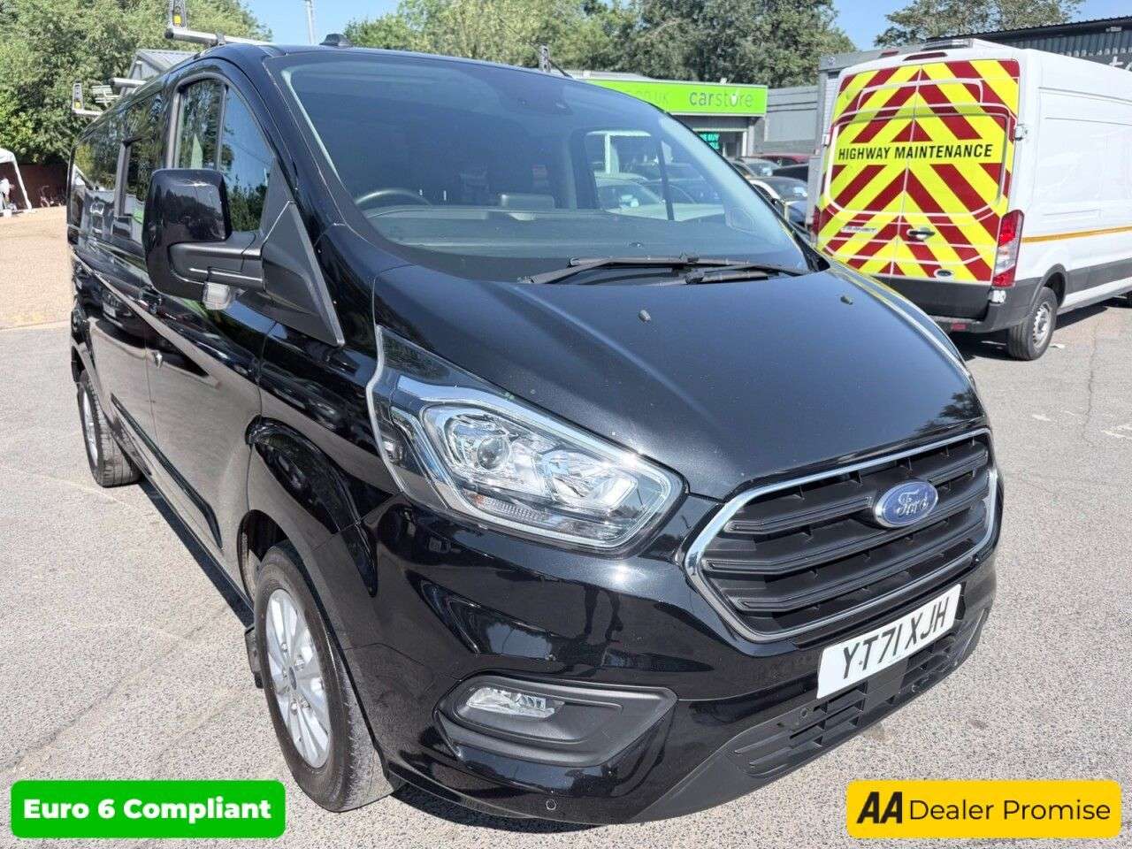 A 2021 FORD TRANSIT CUSTOM Black 2.0 300 EcoBlue Limited L2 van, 26,700 miles, Rear seats & windows Co A 2021 FORD TRANSIT CUSTOM Black 2.0 300 EcoBlue Limited L2 van, 26,700 miles, Rear seats & windows Co