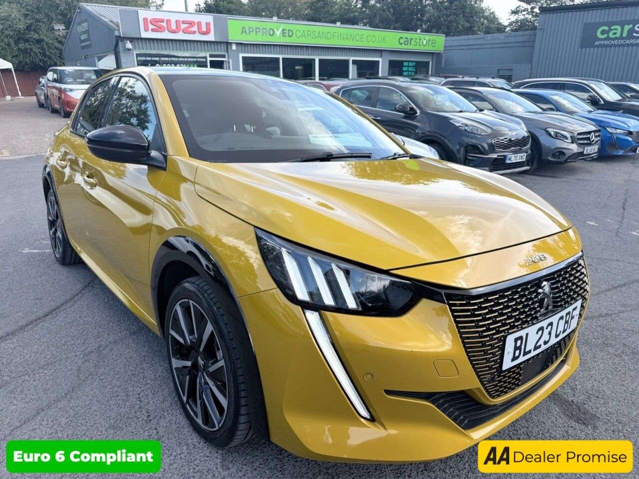 A 2023 PEUGEOT E-208 Yellow 50kWh GT EV, 10,250 miles, Automatic, Half leather, Rear camera, Sat A 2023 PEUGEOT E-208 Yellow 50kWh GT EV, 10,250 miles, Automatic, Half leather, Rear camera, Sat